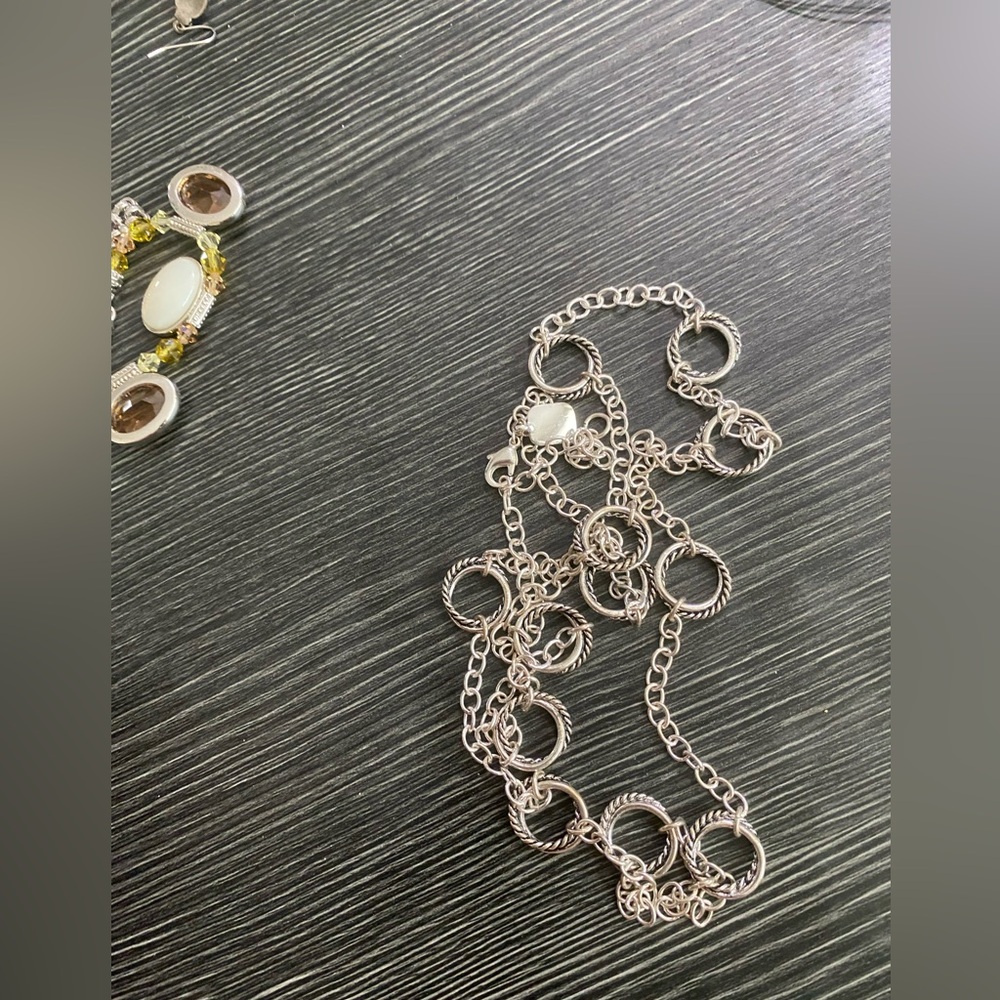 Lauren Ralph Lauren Silver Tone Linked Ring Chain Necklace